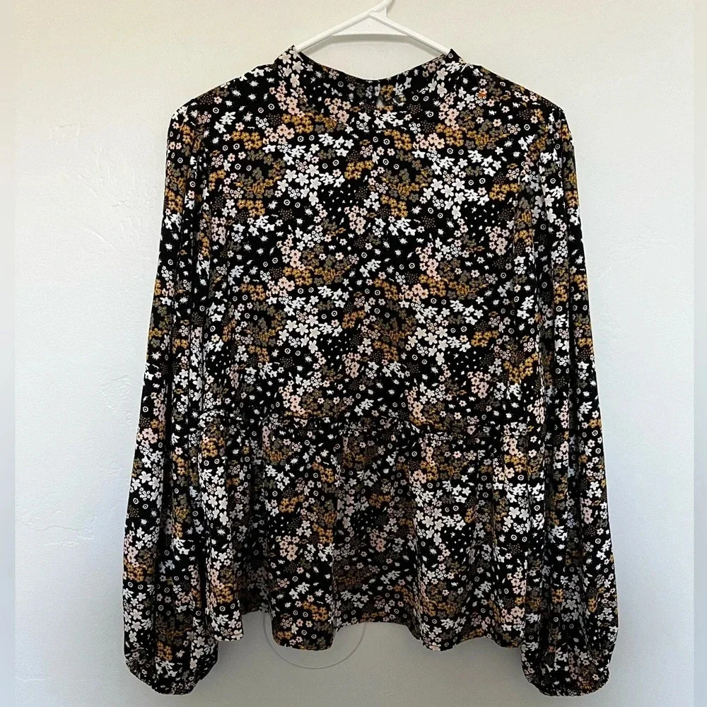 Sanctuary Floral Long Sleeve Peplum Top - Size M Modest Business Casual Fall